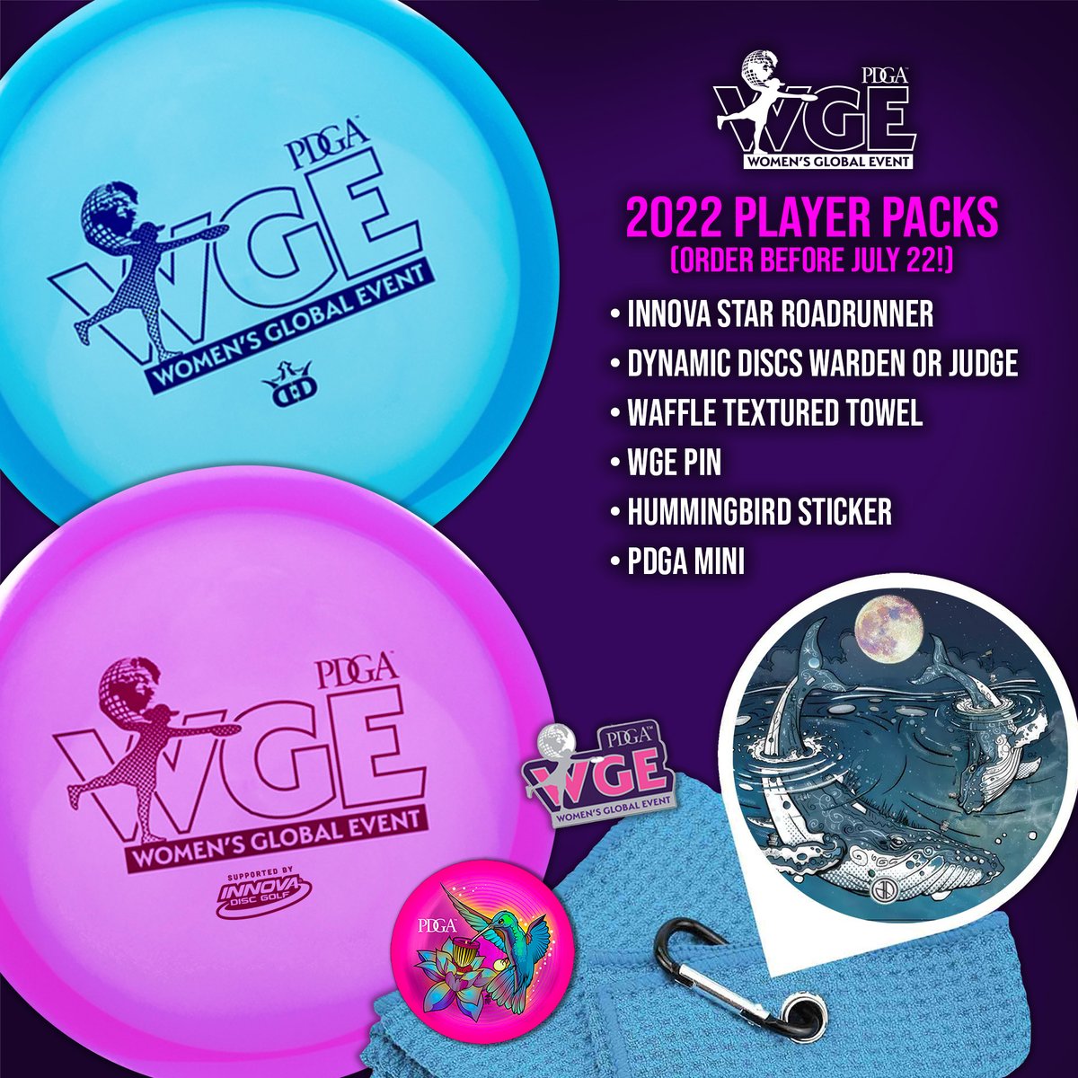 Need a player pack for your 2022 PDGA Women's Global Event on August 6-7?

We've got you covered, but act fast as they're going quick and to make sure they arrive in plenty of time!

Order Here: ow.ly/YQhl50JHrXO

#discgolf #growthesport