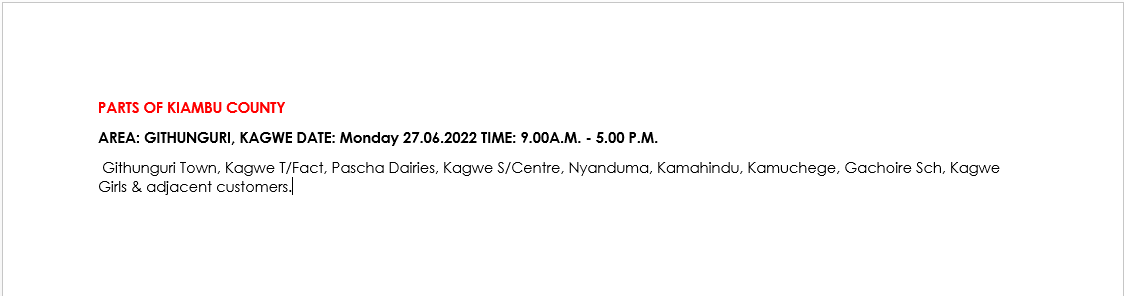 KenyaPower_Care's tweet photo. Good evening,
The following areas are scheduled for maintenance tomorrow 27/06/2022 Monday. ^DB https://t.co/Ldcoi0Ubo5