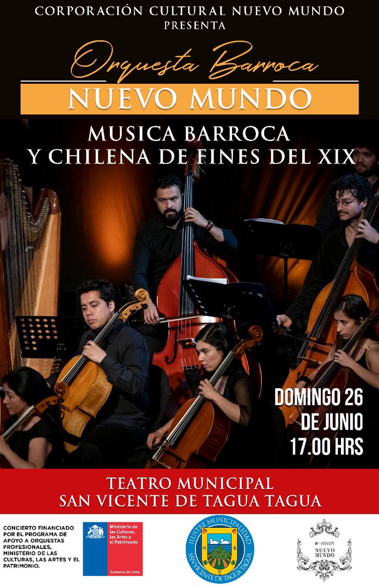 OrquestaNuevoM's tweet photo. Hoy domingo continuamos con nuestra itinerancia regional, te esperamos en el teatro de san Vicente de tagua tagua a las 17 horas! https://t.co/rt568oDC5k