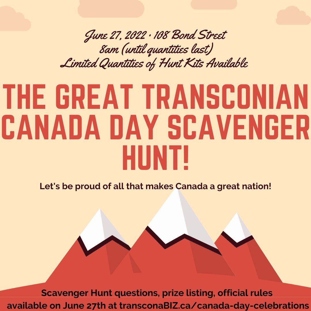 Tomorrow is the day! Stop by our office between 8am and 3pm (while quantities last) to scoop up your Scavenger Hunt kit. 
transconabiz.ca/canada-day-cel…