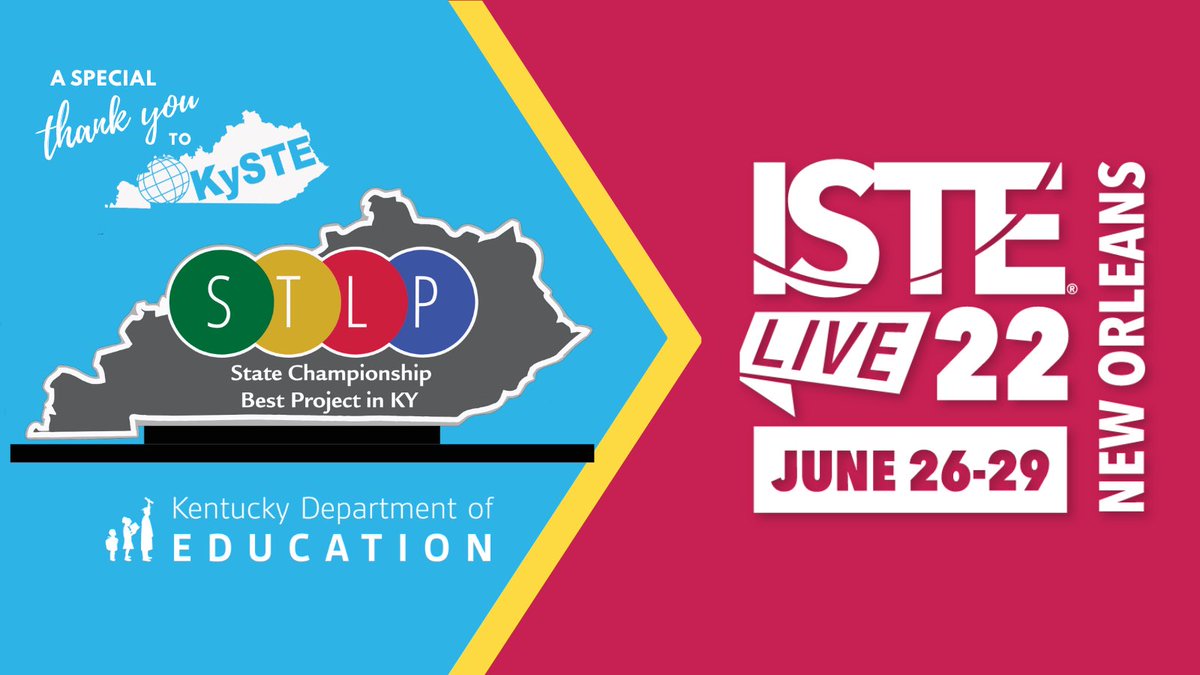 STLPKentucky's tweet photo. Help us celebrate the @STLPKentucky 2022 State Champions as they share their award winning projects at #ISTELive22 in New Orleans this week. We’re honored to have the #STLP22 Champs representing @KyDeptofEd &amp; @kystetech at this international education technology conference! https://t.co/8MomMi5qeU