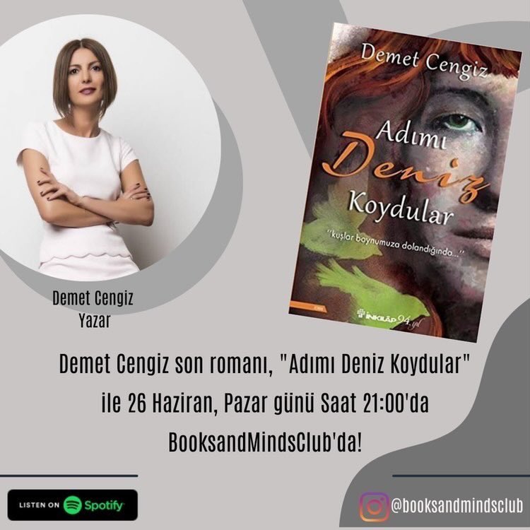 Bu akşam 21:00 da görüşmek üzere✌🏻Canlı yayın söyleşi konuğumuz Demet Cengiz🤗
Yayın instagram üzerinden gerçekleşecektir.
Link:
instagram.com/p/CfHVHE0tPxh/…

#canliyayin #CANLI #demetcengiz #kitapseverlertakiplesiyor #kitap #pazar #söyleşi