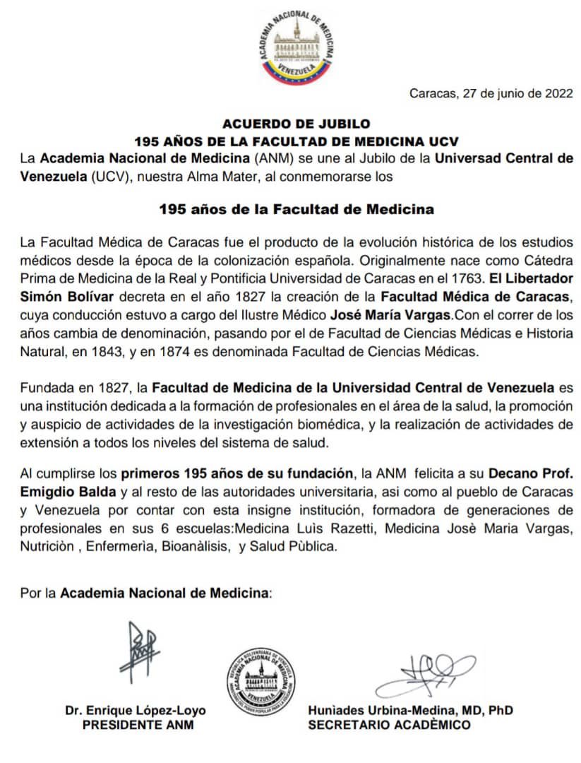 NotiMedUCV's tweet photo. Acuerdo de Júbilo 195 años de la Facultad de Medicina UCV @academianacionaldemedicina

GRACIAS 👏🏻👏🏻👏🏻 https://t.co/aGMpuKhKmk