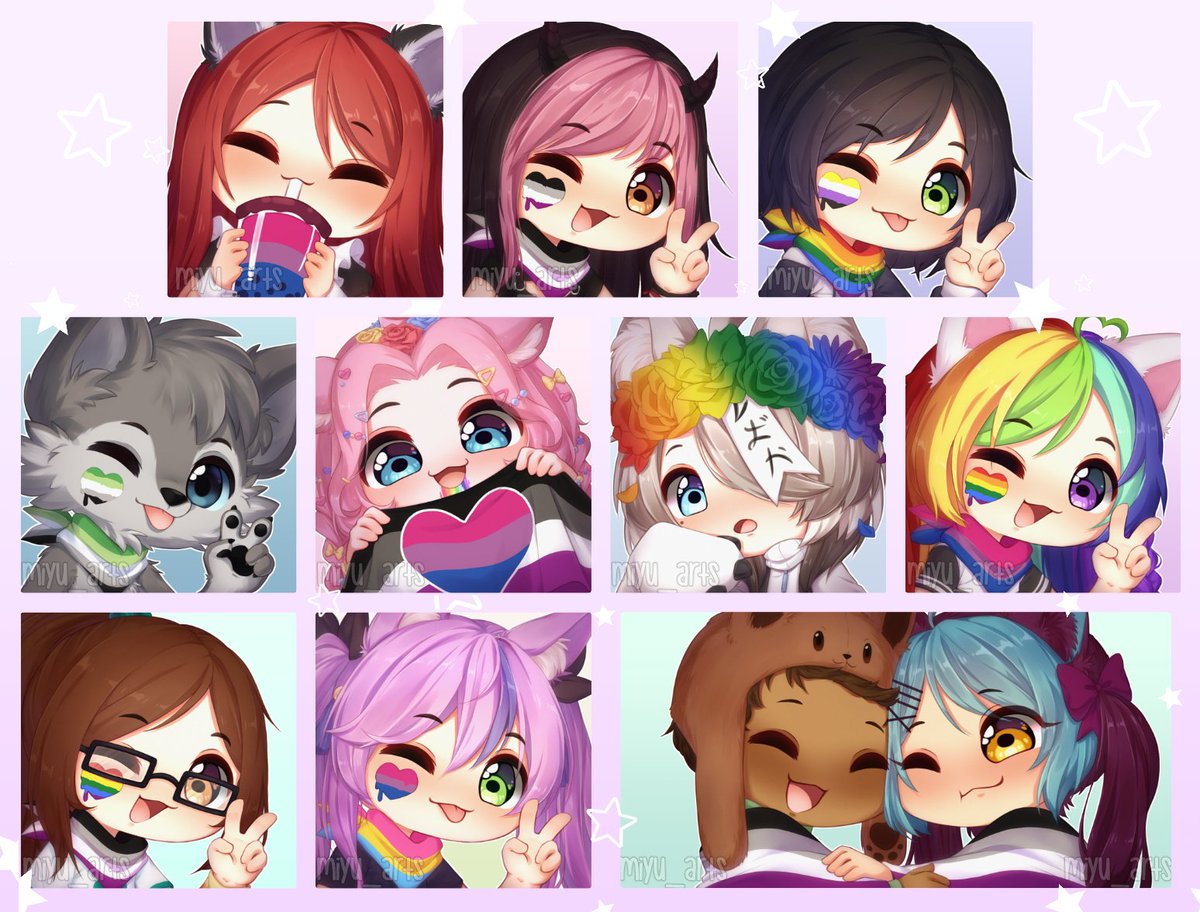 last batch of finished YCHs! Happy Pride 🌈💖