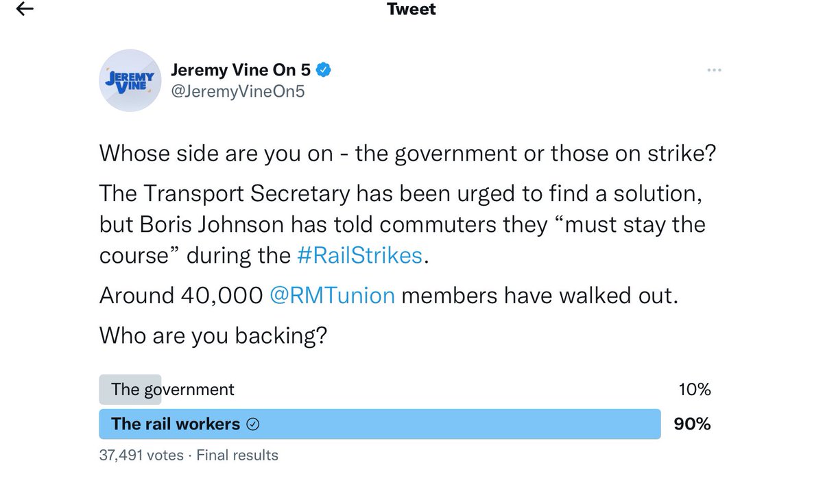 Whilst we should always be cautious about reading too much into Twitter polls, it is apparent that the MSM narrative about this dispute has changed so now is the time for the government’s hardline stance to also change and remove the roadblocks to a negotiated settlement