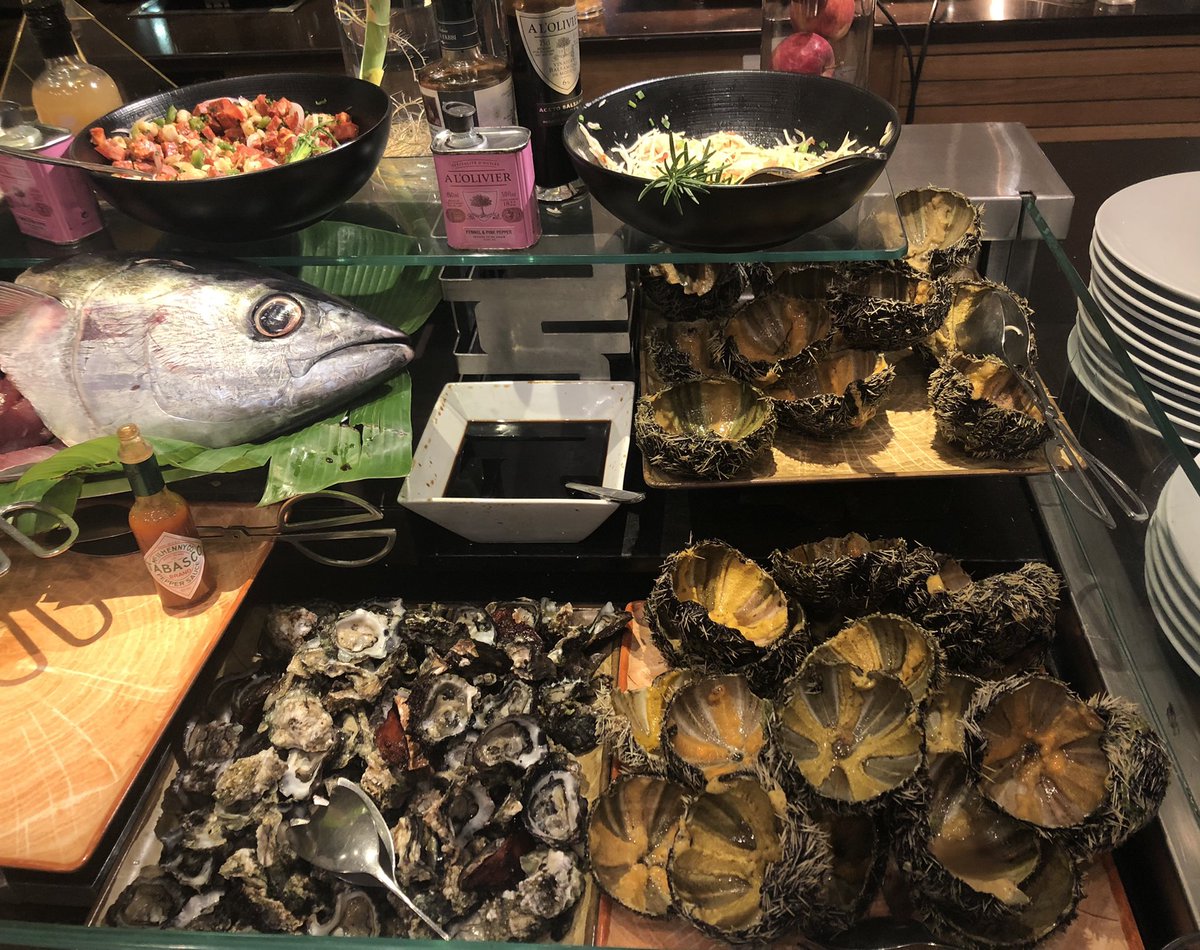 BBB_Mrs's tweet photo. Sea urchins and oysters! 🦪 #fishnight #BBBsonTour https://t.co/LZxxmo99Ov