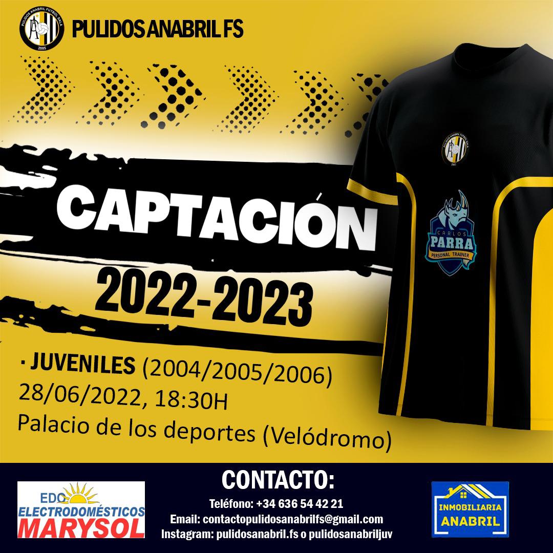 💥📣 Desde C.D  Pulidos Anabril F.S tras tantas peticiones para jugar esta próxima temporada en nuestro juvenil federado, hemos decidido hacer  captaciones próximo martes día 28 de junio a las 18:30 h.🕐  Palacio de los Deportes de Dos Hermanas (velódromo). 
1,2,3 PULIDOS.
🟠⚫