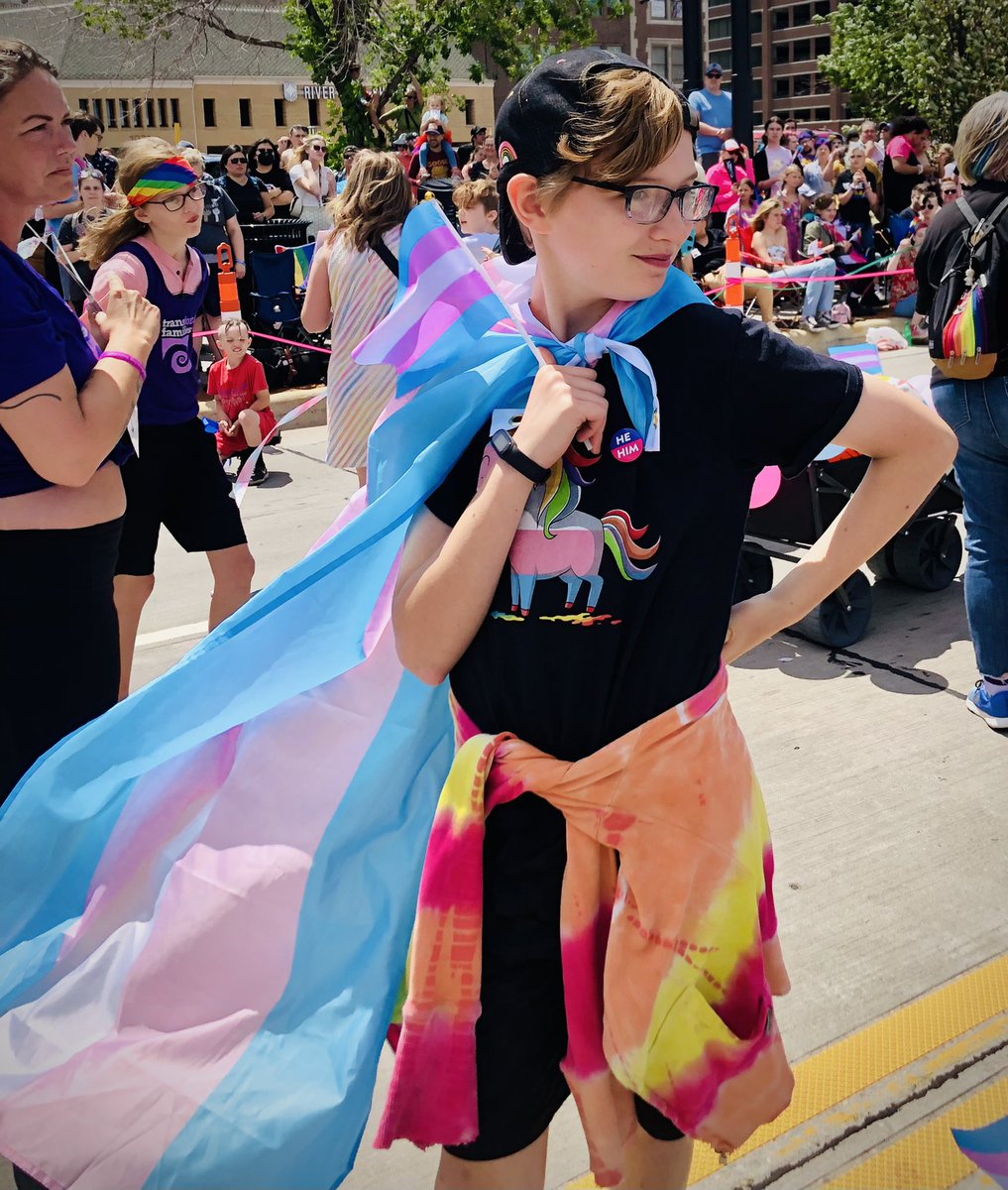 Bailey is our transgender son who’s walking in the #tcpride parade and celebrating all of himself, surrounded by a loving Minneapolis community. “This is the best day of the year” he just realized. He’s my real life superhero. 📷: Jessica Garvin