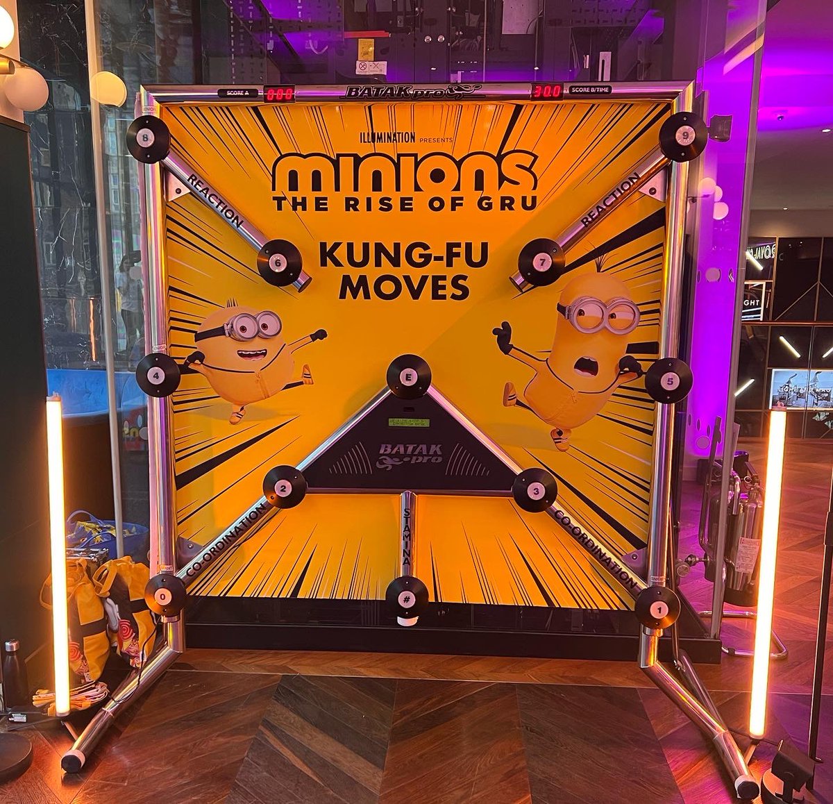 xtremevortex's tweet photo. Early start with a branded Batak Reaction Wall at ODEON Luxe West End for the launch of Minions Rise of Gru. 

#batakhire #brandedbatak #brandedgameshire #customisedgames #minions #riseofgru #batakpro https://t.co/8HCU9k7hr8