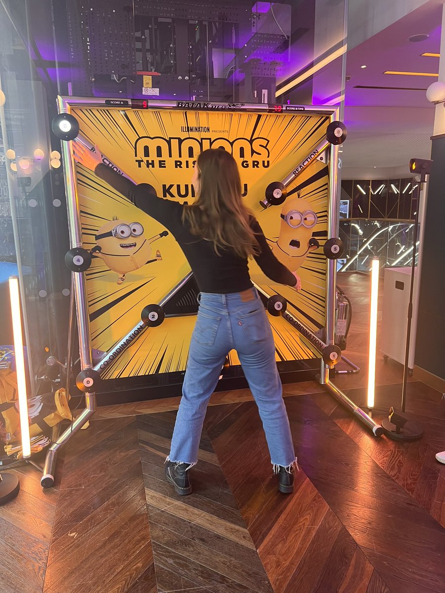 xtremevortex's tweet photo. Early start with a branded Batak Reaction Wall at ODEON Luxe West End for the launch of Minions Rise of Gru. 

#batakhire #brandedbatak #brandedgameshire #customisedgames #minions #riseofgru #batakpro https://t.co/8HCU9k7hr8