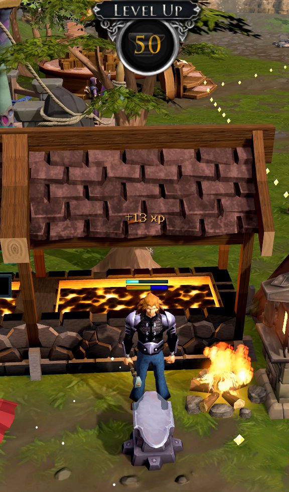 Deomew's tweet image. We're at lvl 50 smithing! The little kid inside of me is so happy I can finally smith Rune stuff!