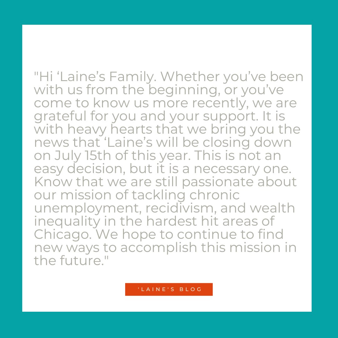 LainesBakeShop's tweet photo. Hi ‘Laine’s Family,  we are grateful for you and your support. It is with heavy hearts that we bring you the news that ‘Laine’s will be closing down on July 15th of this year. This is not an easy decision, but it is a necessary one. We will continue to post updates as we process. https://t.co/58rnen0BfE