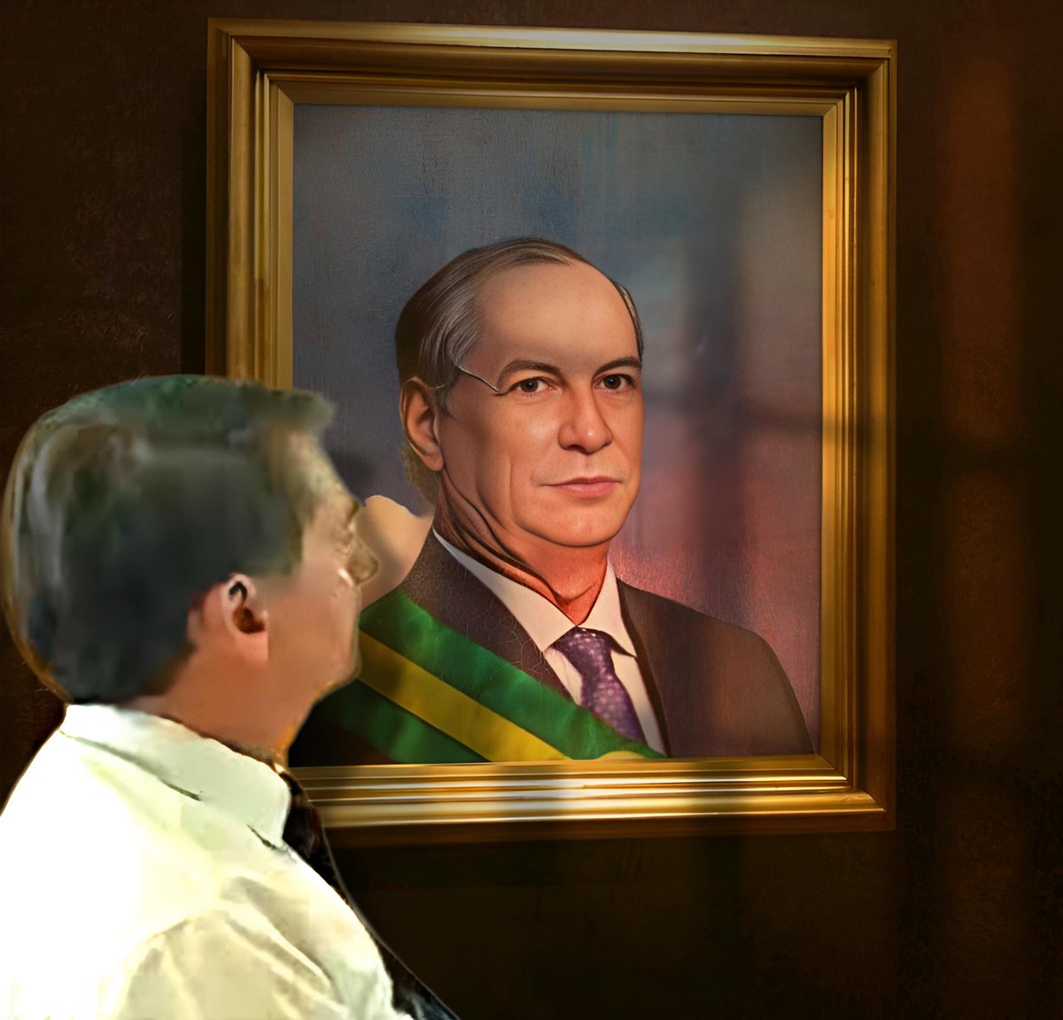 cirofg12's tweet photo. Obra em tela intitulada: "O dia em que Jair parou". 

#JairBolsonaro #CiroGomes #bolsonarismo #PresidenciaDoBrasil #Planalto https://t.co/NygONg9BHM