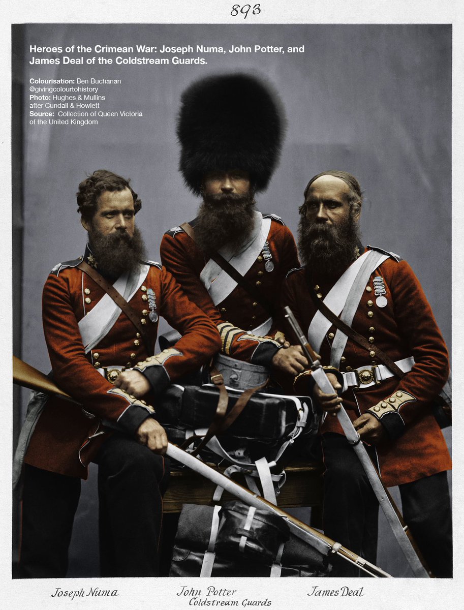 givingcolourto's tweet photo. Heroes of the Crimean War: Joseph Numa, John Potter, and James Deal of the Coldstream Guards.
c. 1856
#crimeanwar #coldstreamguard https://t.co/N3AWfOSN6Q