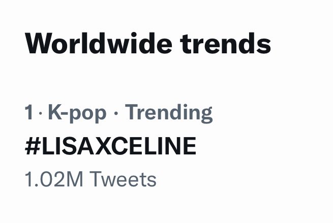 We surpassed 1M tweet for #LISAXCELINE

Keep going lilies

LALISA HUMAN CELINE
#LISAatCelinePFW22
#LISAXCELINE