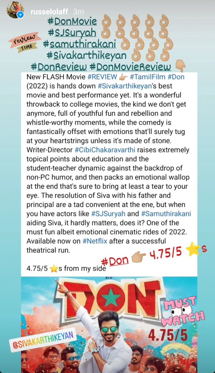 Russel_Olaf's tweet photo. #Don 👌🏼👌🏼👌🏼👌🏼👌🏼
#SJSuryaj 👌🏼👌🏼👌🏼👌🏼👌🏼
#Samuthirakani 👌🏼👌🏼👌🏼👌🏼
#Sivakarthikeyan 👌🏼👌🏼👌🏼
#DonOnNetflix 
#DonMovie #Review 👇🏼 https://t.co/mORDcVMHjk
