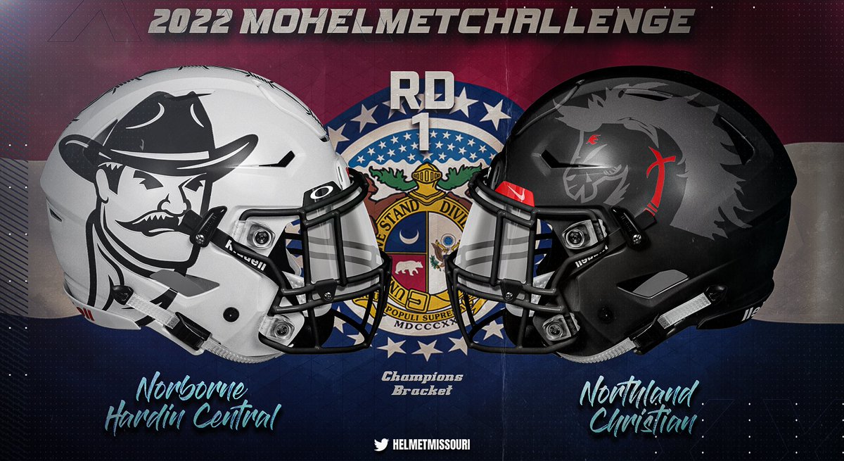 HelmetMissouri's tweet photo. 🏆 Champions Bracket: Round 1 🏆

6⃣ Norborne/Hardin Central Aggies

🆚

1⃣1⃣ Northland Christian Trailblazers

#MOHelmetChallenge https://t.co/X8rxra9IC6