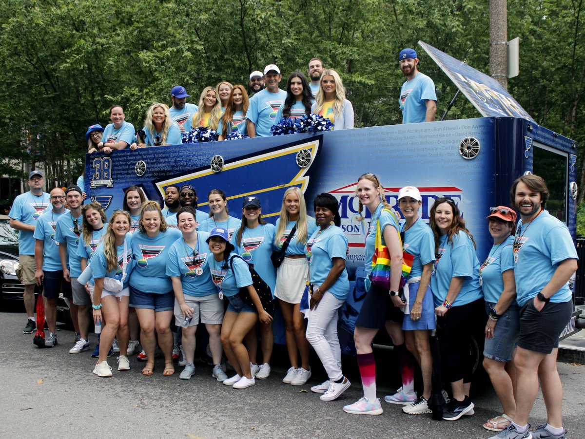 StLouisBlues's tweet photo. Members of the Blues organization - including captain Ryan O'Reilly and President/CEO @CZimmerman9 - took part in today's @pridestl Grand Pride Parade! 🏳️‍🌈 https://t.co/6lgmzmB4QR