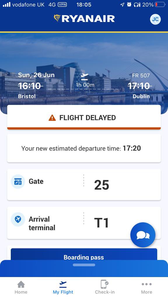 JoshClapham's tweet photo. @Ryanair your app gave me wrong info and my flight took off without me - delayed FR507 - app saying rescheduling to 1720 and gate 25 and it will keep me updated. In reality it took off before 5PM from gate 26 with no app updates. Virtual chat down after 1hr+ que. Plz advise https://t.co/LwObEboW1H