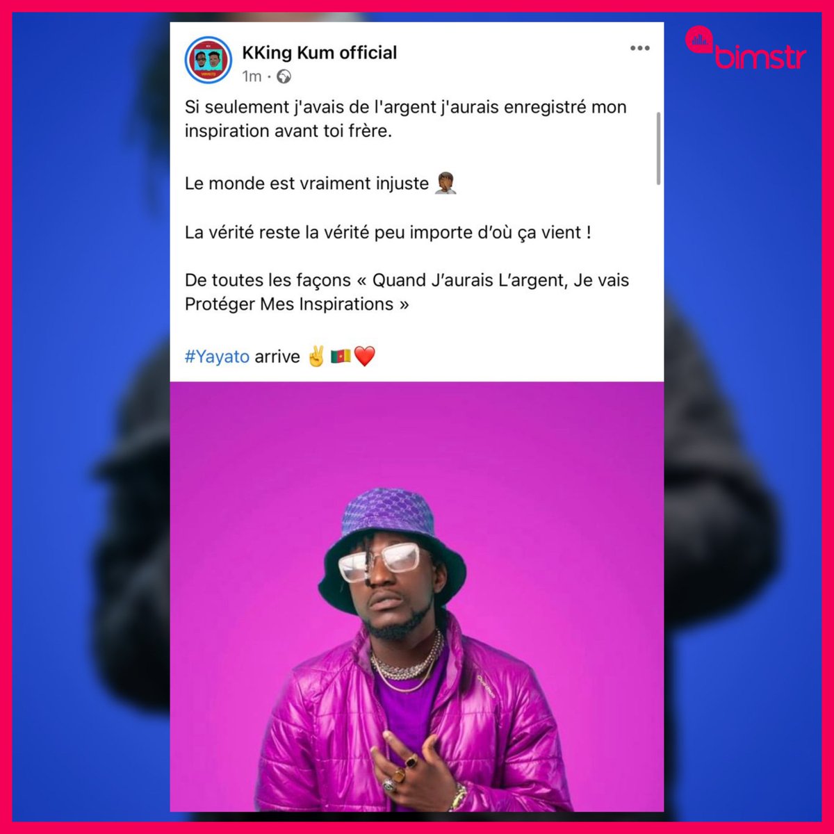 Bimstr237's tweet photo. L'artiste KKING KUM dit que hein...

- Son titre "on a pas les pièces" disponible ici 👉🏾 https://t.co/THW63tnJ2s

- Son titre "Recevez" en feat avec @KOCofficiel disponible ici 👉🏾 https://t.co/OgTfjif6tB

#BimstrDivers https://t.co/1nIbxtRsET