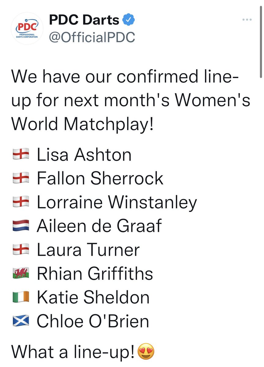 katiesheldon180's tweet photo. WOW!!
Absolutely delighted to have Qualified for the Womens World Matchplay in Blackpool on Sky sports!!!🤩🤩🤩
Hard work does pay off 👊🏻
Roll on July ☺️☺️
@TargetDarts @Garryplummer @lorraine180 @clock_pub @PaddyODonoghue1 https://t.co/OzccnX58q2