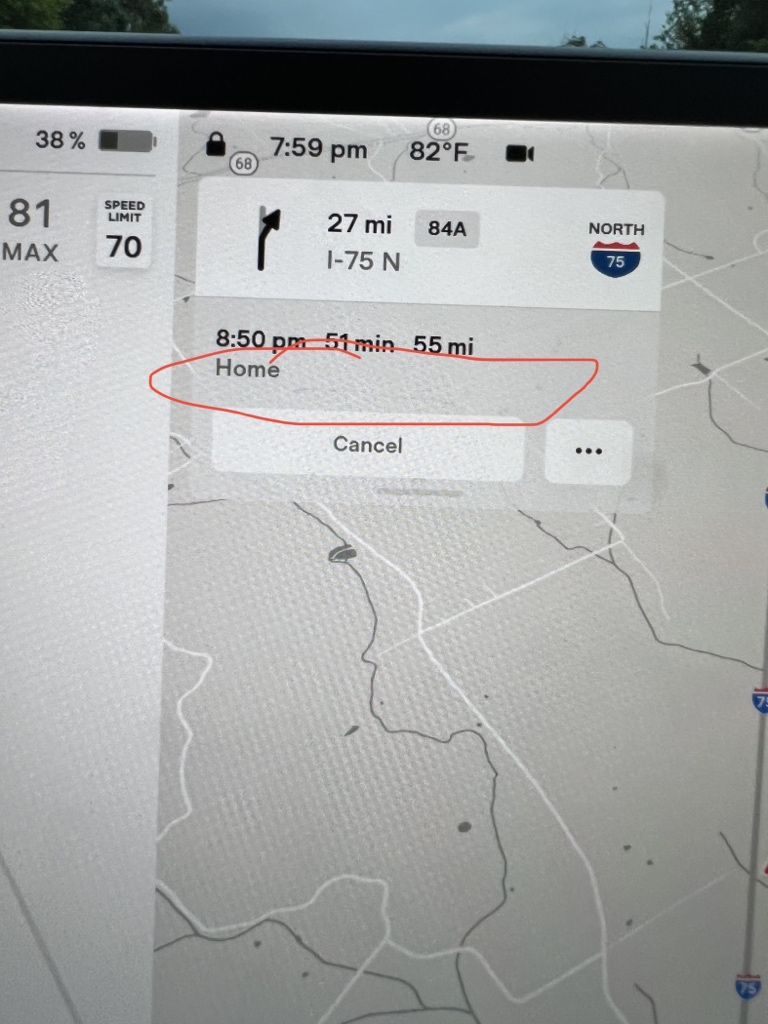 Hey <a href="/elonmusk/">Elon Musk</a> can we get the battery percentage/range added next to the destination on GPS, please!?