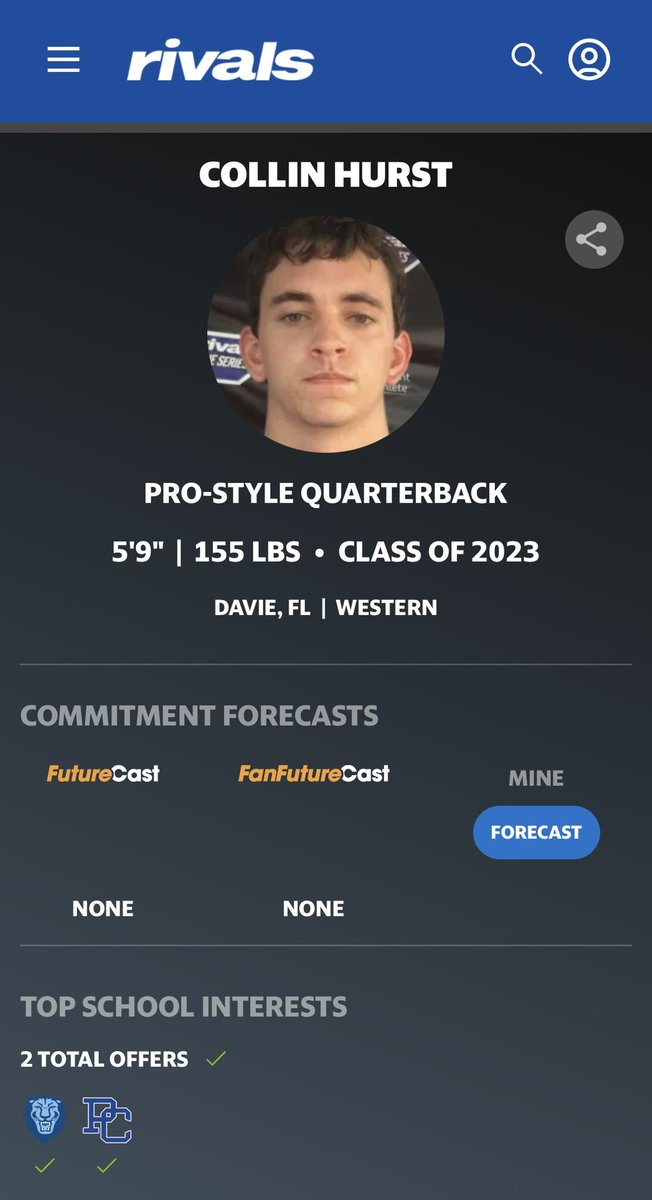 Collin_Hurst8's tweet photo. Blessed to be named a 3 star by Rivals! @CoachRack75 @TheCribSouthFLA @Therula99 @ShawnFace @ABLichtenstein @neugs1288 @SSmith_II @CoachStoNGo @CoachRenoYale @CoachReger @CoachJLouisdort @CoadyKeller1 https://t.co/yDFXqm3vrt