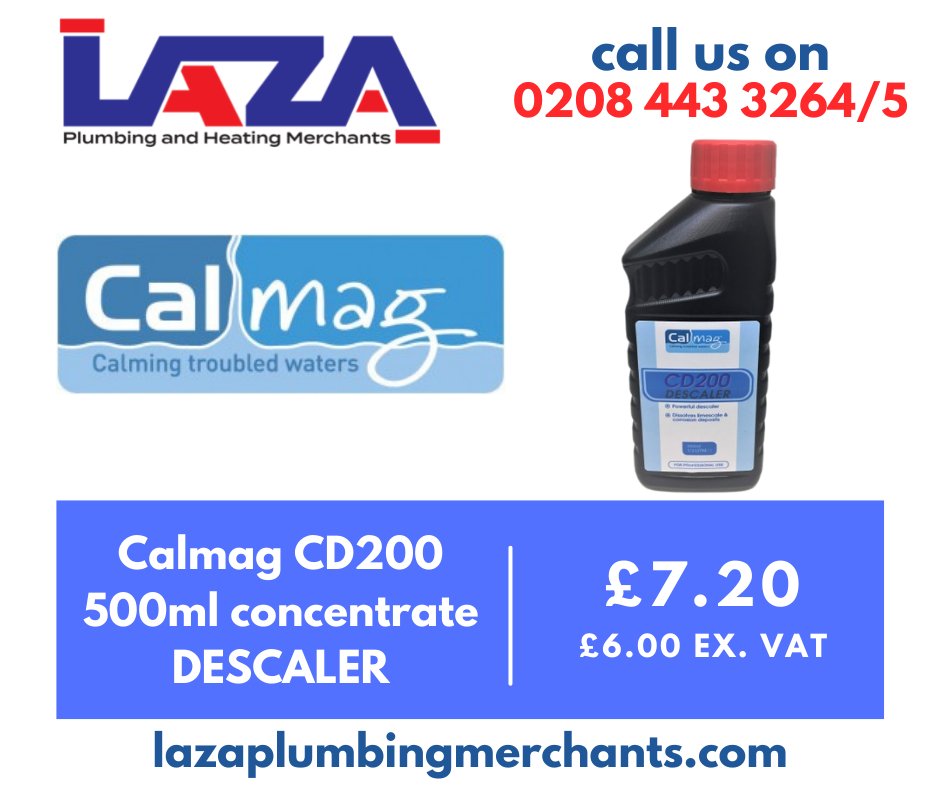 lazaplumbingltd's tweet photo. Calmag CD200 500ml concentrate DESCALER
Price: ยฃ7.20 (ยฃ6.00 ex. VAT)
- Descaler
- 500ml concentrate
- 10-15 radiators
- 100 litre system
Call 0208 443 3264/5
https://t.co/3RGGOtZWJ2
#descaler #radiator_descaler #Calmag_CD200 https://t.co/MvVBcxPFcg