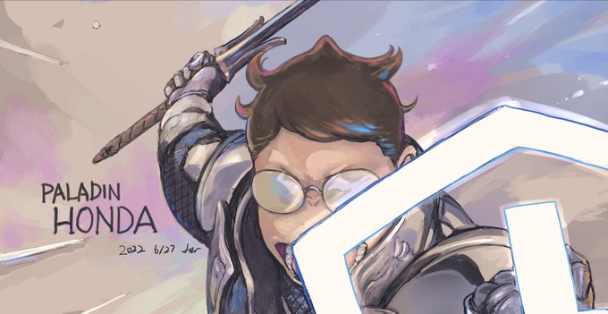 配信で描いたPaladin本田。ホーリーシールド展開中。 