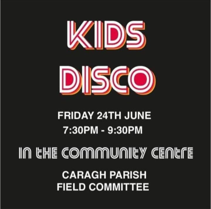 This Friday evening a disco will be held for 3rd to 6th class children in Caragh Community Centre 🪩 💃🕺It is to raise much needed funds to to maintain the facilities in our community. Please support €5 entry and €10 max per family. Sweet shop and raffle on the night 🍬