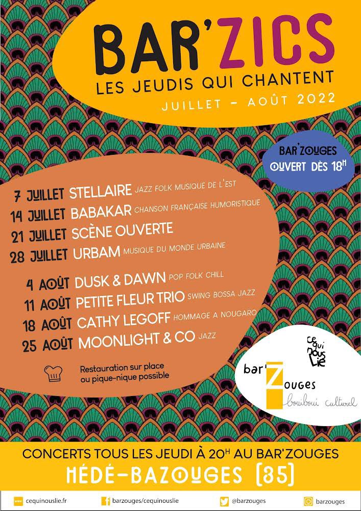Pour sa 9e édition, notre festival d'été les #BarZics, « les Jeudi qui chantent! », vous propose en juillet et aout une super programmation qui va vous donner envie de rester dans la région !