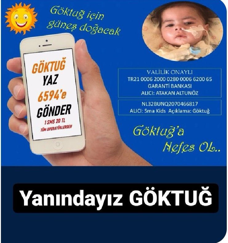 Minik Göktuğ’un gülümsemesine sebep olmak ister misin ? 

Göktuğ zamana karşı yenilmeden ihtiyacı olan tedaviye hep birlikte kavuşturalım ‼️‼️

GÖKTUĞ  yaz 6594’e GÖNDER 🙏🏻💙
(Tüm operatörlerden)

Yanındayız GÖKTUĞ💙🎈