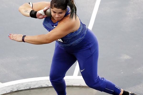 This is Chase Ealey. She just set a meet record in winning the USA Championships in the Shot Put at 67'3.5".

In high school, she was a 3-time New Mexico state champion in the 100m Dash and has a PR of 11.92.

These throwers are INCREDIBLE athletes. Speed builds power.