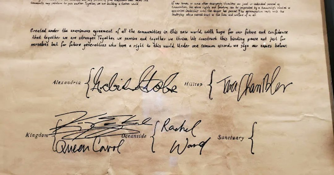 SQUAWKING_DEAD's tweet photo. Courtesy of @MovingImageNYC's #LivingWithTWD exhibit, through @AMC_TV's generosity, we present the FULL text of #Michonne's Multi-Community Charter of Rights and Freedoms.
📰 https://t.co/GGVaaNJIYM
#TWD #WalkingDead #TheWalkingDead #TWDMoMI #LivingWithTheWalkingDead #TWDFamily https://t.co/TVxkSZWBdH
