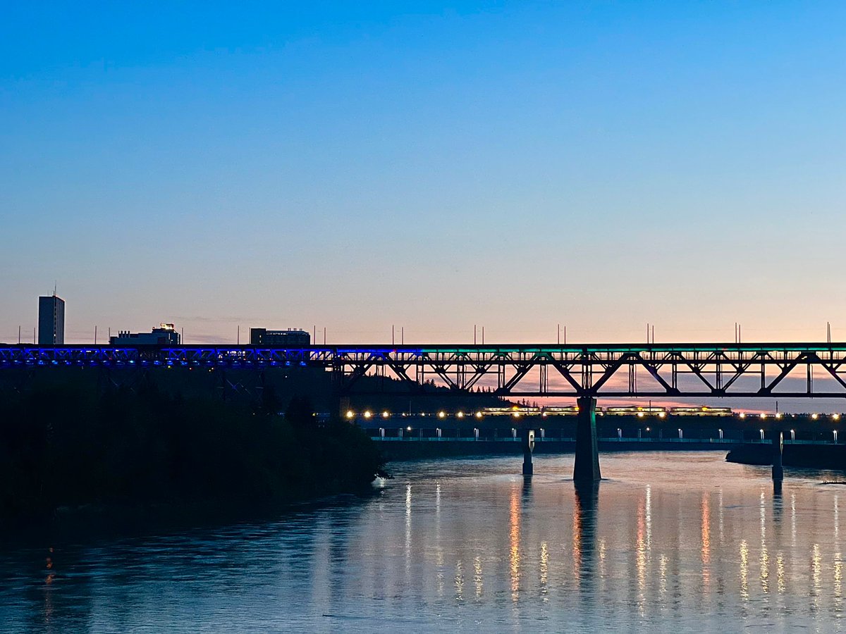 IshaUSA's tweet photo. The 100 day journey is over, but the movement is still going strong: #Cleveland Tower @TerminaltowerCL and #Edmonton High Level Bridge turned green and blue yesterday to #SaveSoil. https://t.co/8H8CR6q74o https://t.co/LWAJHGbeb8