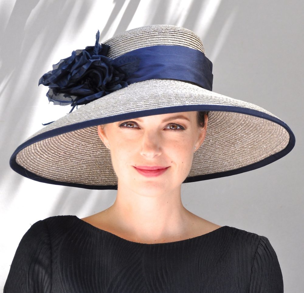 MillineryHUT's tweet photo. MillineryHUT is the #1 Millinery-only platform, showcasing Milliners from all over the world, to deliver stunning hand-made head-wear direct to you.  Taupe &amp; Navy Wide Brim Hat https://t.co/KuidsH7ZWC https://t.co/V8ZC9oPitj