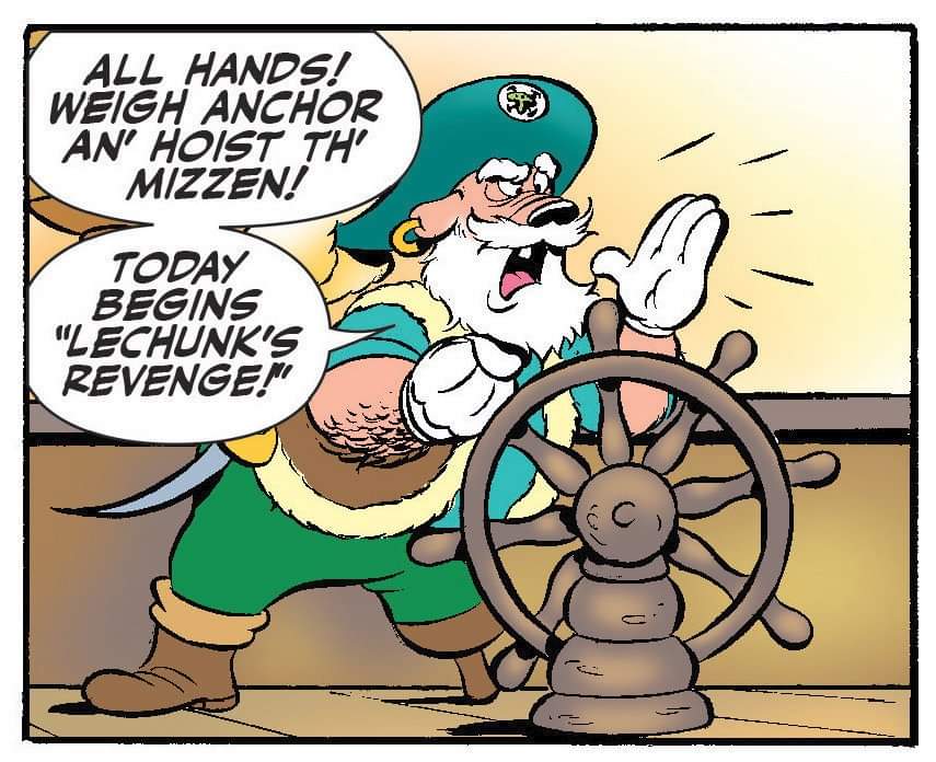 MightyPirateSMR's tweet photo. @lucasartsfans Did you know that Monkey Island was featured in Disney Comics? This is from the story Uncle Scrooge - Shiver me timbers, more panels here: https://t.co/7pYlRsyiJs https://t.co/ZAdM6L2xvF