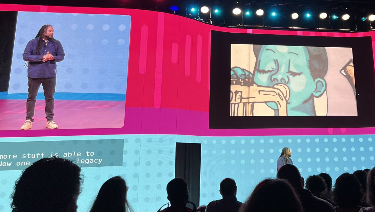 StephRothEDU's tweet photo. Love this opening! Hearing the journey of NOLA artist @Bmike_2c Brandon Odums with ProjectBE, ExhibitBE, and StudioBE. Inspiring, Impactful, Innovative. #ISTE22 #ISTELive https://t.co/9hdyaipwfS