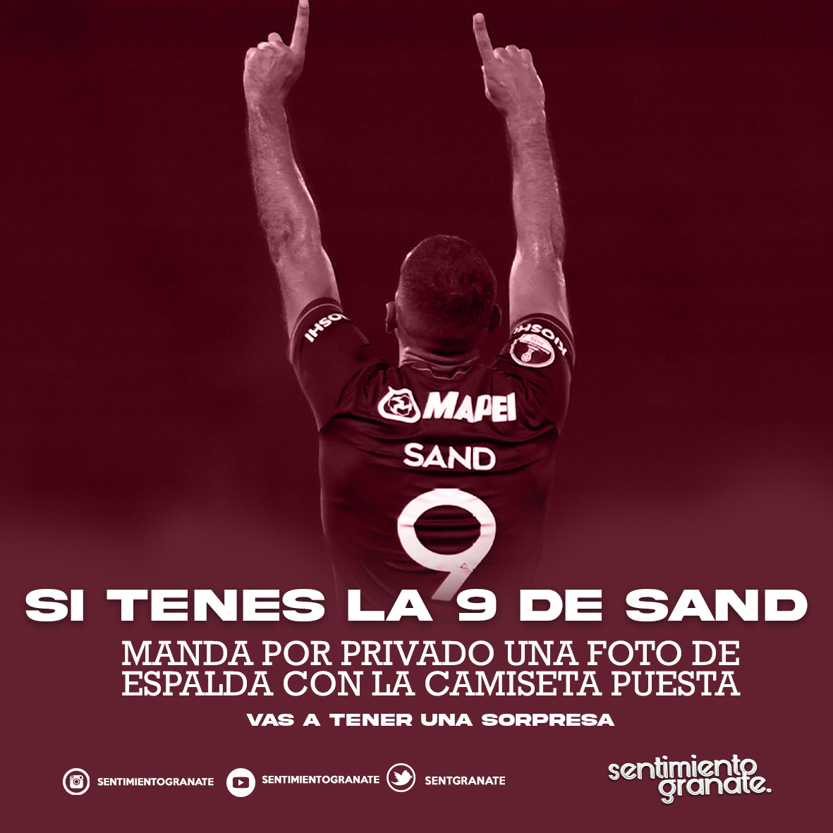 SentGranate's tweet photo. ⚠️ ¡ATENCIÓN GRANATES!

☑️ Todos aquellos que tenga una camiseta de Lanús con la 9 del Pepe Sand, nos puede enviar una foto de espalda con la camiseta fiesta.

😜 ¡Tienen sorpresa!

#Lanus 🇱🇻 https://t.co/373sR86zhn