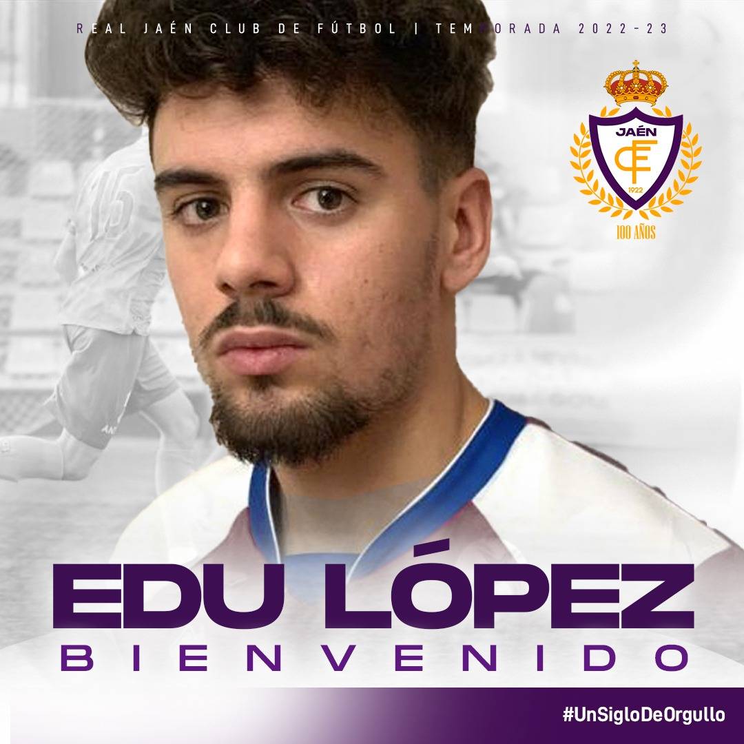 FICHAJES | EDU LÓPEZ 

El Real Jaén ha llegado a un acuerdo con Edu López para la siguiente temporada 22/23. ✍️

El jugador ocupa plaza de sub23.

DEMARCACIÓN: LATERAL DERECHO 
PROCEDENTE: CD HUÉTOR TÁJAR 
LUGAR NACIMIENTO:  GRANADA

Bienvenido  !!

⚪🟣⚪🟣

#UnSigloDeOrgullo