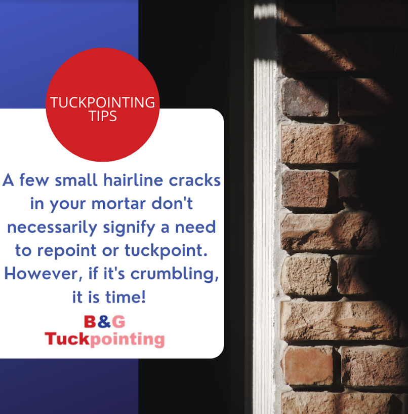 BGTuckpointing's tweet image. #TuckpointingTips: a few small hairline cracks in your mortar don't necessarily signify a need to repoint or tuckpoint. However, if it's crumbling, it is time! If you're in doubt, bring our team in to take a look.