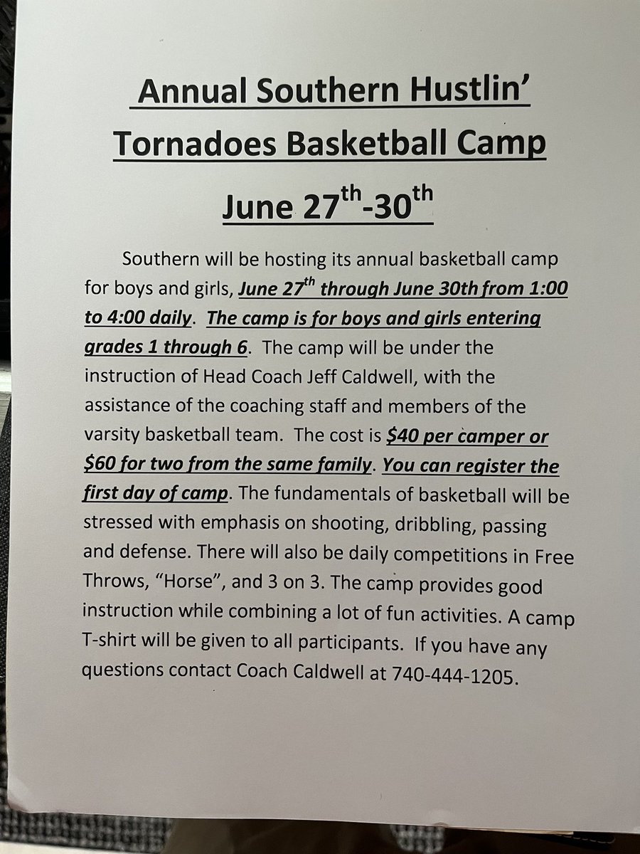TornadoesBball's tweet photo. Basketball camp at SHS tomorrow! https://t.co/BmbXjgUlm7