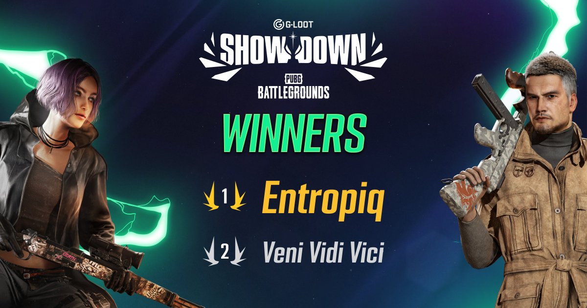 Bringing home the Chicken Dinner for PUBG Monthly Showdown! 🥁🥁 

🥇<a href="/Entropiqteam/">Entropiq</a>
🥈Veni Vidi Vici

They have secured their spot for PUBG Season 6 Super Weekend! 🏆

#glootshowdown #PUBG