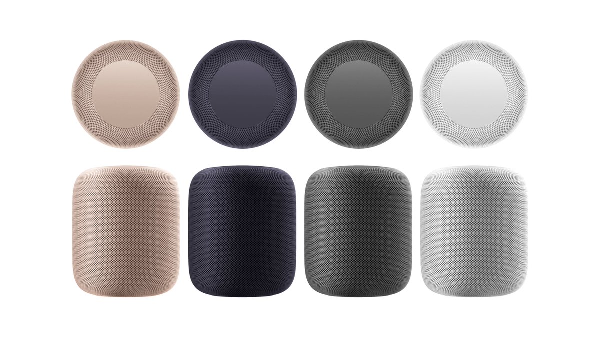 ParkerOrtolani's tweet photo. Playin around with mocks for this rumored second gen HomePod. Thoughts on these colors? Starlight and midnight plus revised space gray and white models… https://t.co/48nZcOs1WK