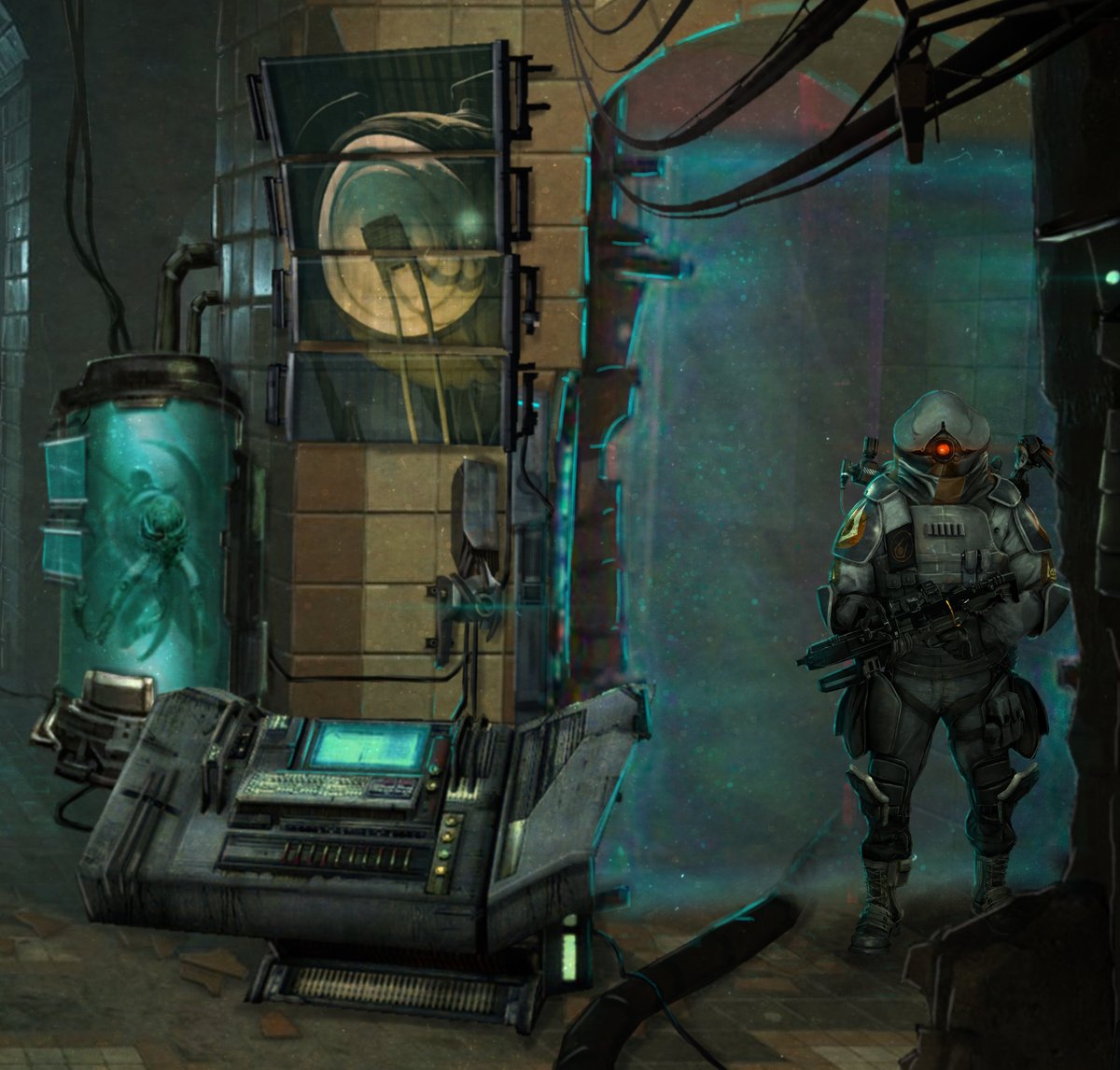 Skwallie1's tweet photo. Combine laboratory. Testing and producing synthetic parasites.
P.S : I find the metro background, but don't remember where.. so if it's yours, credit goes to you !
#conceptart #halflife #halflife2 #halflife2beta #city17 #scifi #digitalart #characterdesign #HalfLifeAlyx https://t.co/hiJW26mcZQ