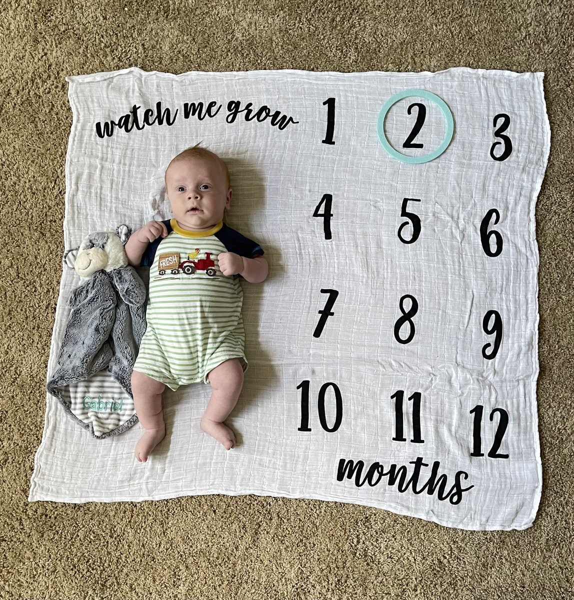 Our chunky G had his two month appointment on Friday. He’s 13.6lbs and 24inches. He’s getting so big😭