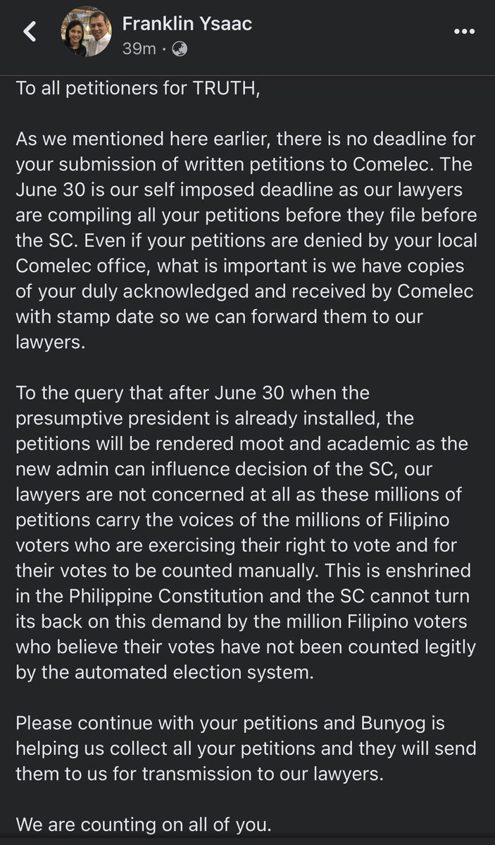 frannie17's tweet photo. The quest for truth and transparency has no deadline. Tara na sa call for Manual Count and Audit of SD Cards. Kilos na po tayo! BILANGIN ANG BOTO!

#TruthPetitionPH
#TNTrio
#TruthPetition 
#ManualCountNOW
#AuditSDcardsNOW

https://t.co/G6xHkszQcN https://t.co/ll73TsNCV1