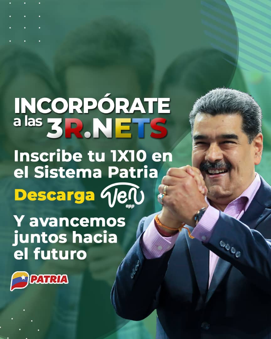 CarnetDLaPatria's tweet photo. #IMPORTANTE Incorpórate a las 3R.NETS e inscribe tu 1X10 del Buen Gobierno en el #SistemaPatria.
¡Es muy sencillo!
Descarga la aplicación VENAPP y genera tus denuncias, a través de la línea 58.
¡Avancemos juntos hacia el futuro!

#BricomilesMiEscuelaBella #26Jun https://t.co/7PfjzBMc3O