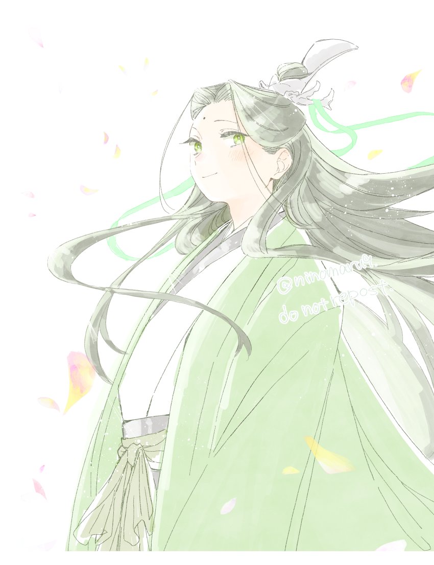 1boy male focus green eyes solo long hair hanfu chinese clothes  illustration images