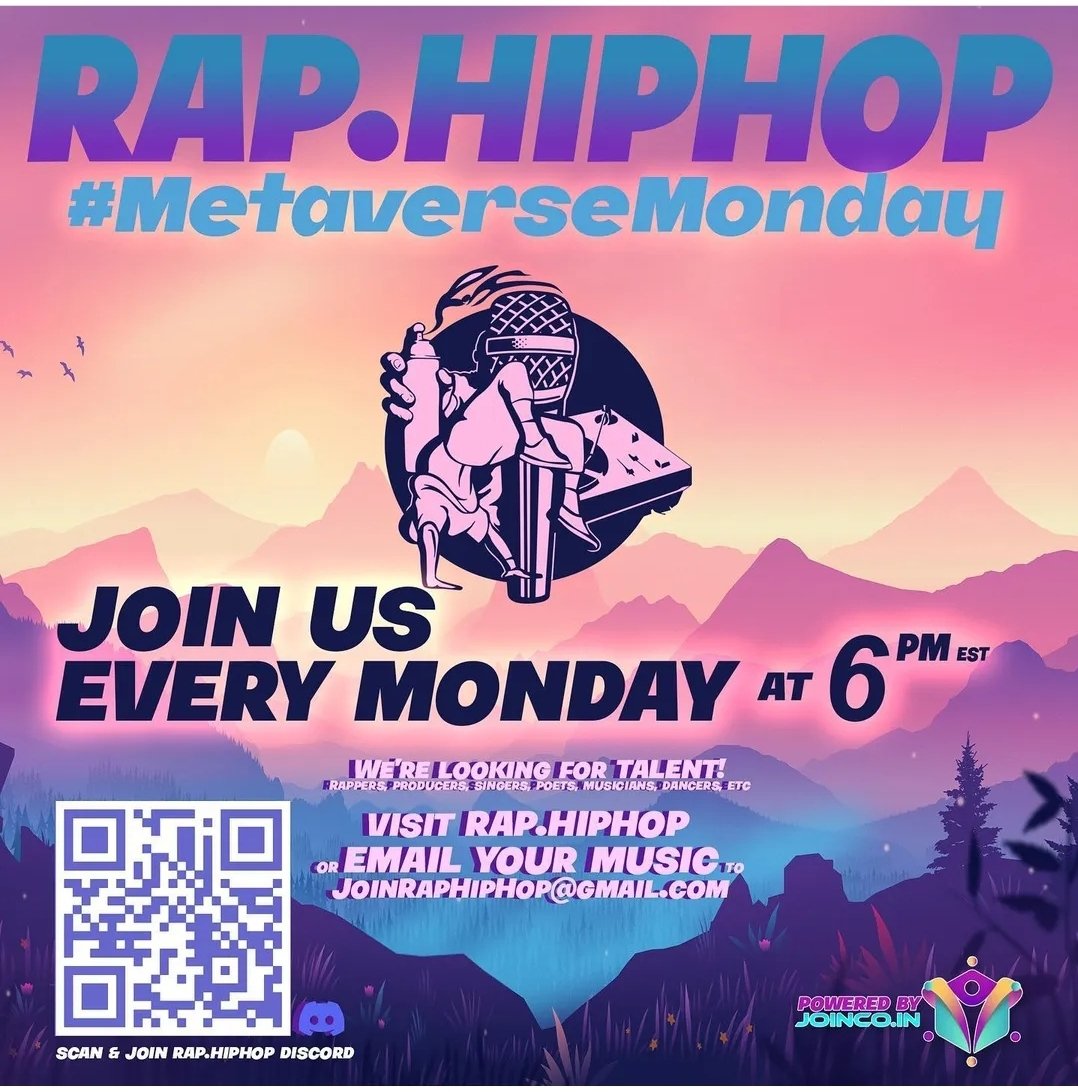 JoinOurCoin's tweet image. Tomorrow at rap.hiphop 👀
.
#MetaverseMonday #hiphopmetaverse #rap #CryptoNews $ETH $BSCGEM